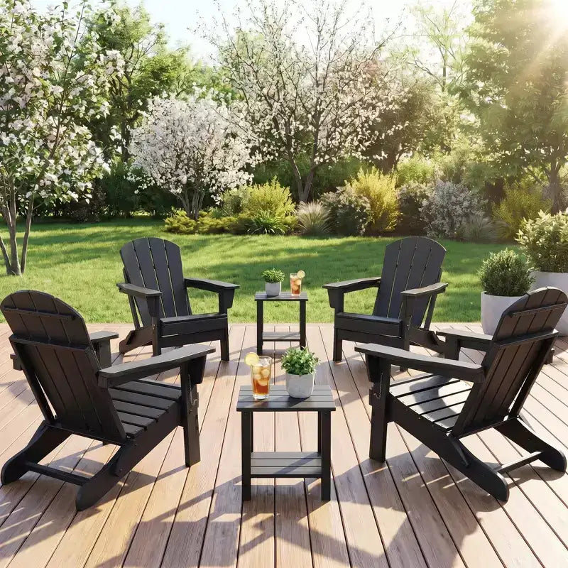 Składane krzesła Adirondack, zestaw 4 sztuk z 2 stolikami bocznymi, nowoczesne krzesła ogrodowe HDPE na patio, taras, balkon, podwórko, trawnik
