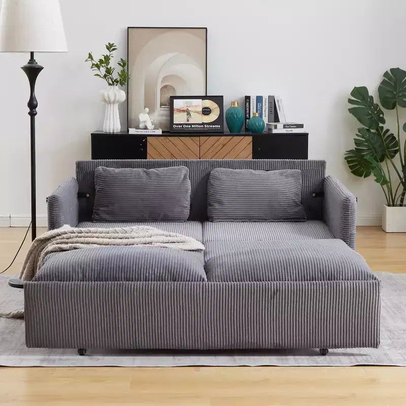 64,5-calowa rozkładana sofa 3 w 1 z sztruksu z funkcją spania