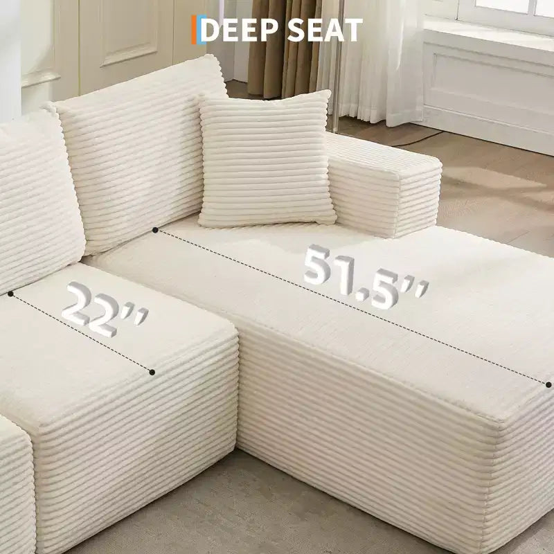 108 Nowoczesna sofa, 3-osobowa sofa tapicerowana w kształcie litery L z poduszkami, sofa z głębokim siedziskiem, bez konieczności montażu