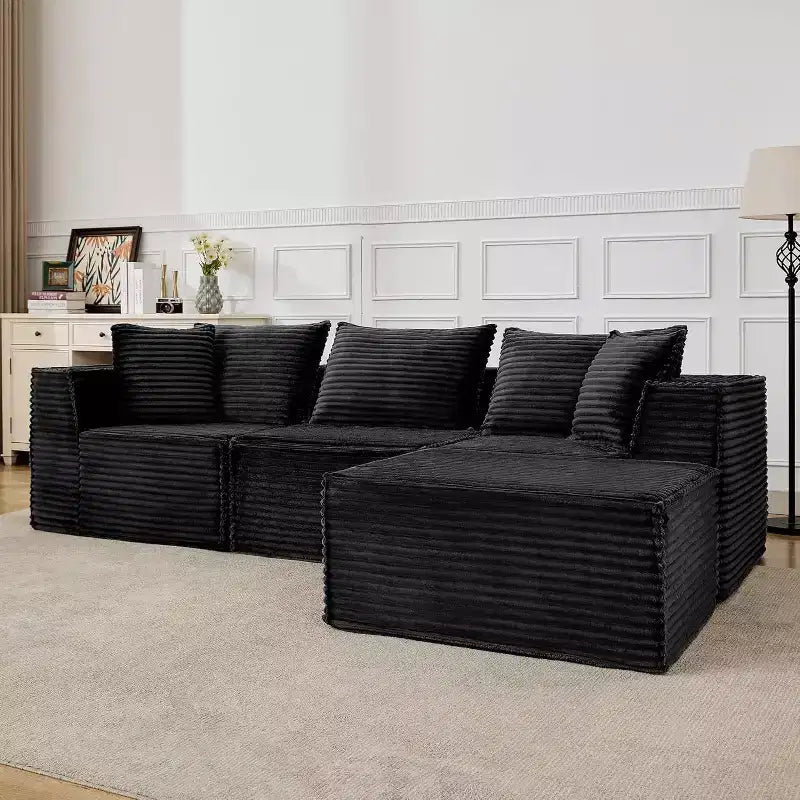 Modułowa narożna sofa chmurowa z otomana, sofa sztruksowa bez montażu, głęboka sofa w kształcie litery L do małych przestrzeni, 4 kolory i konfiguracje