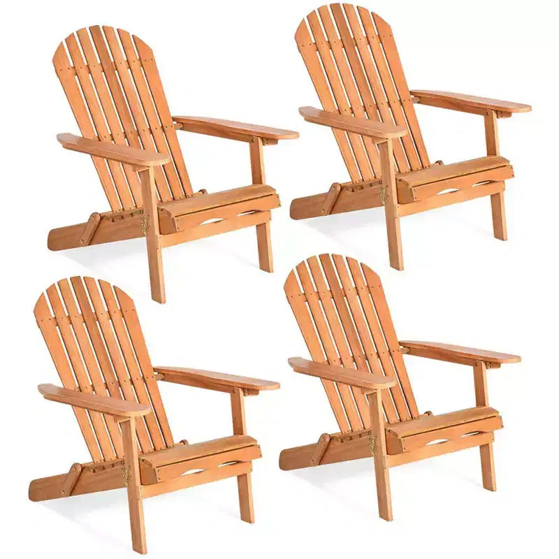 Costway 4 szt. Składane drewniane fotele Adirondack Eucalyptus Leżaki ogrodowe Naturalne