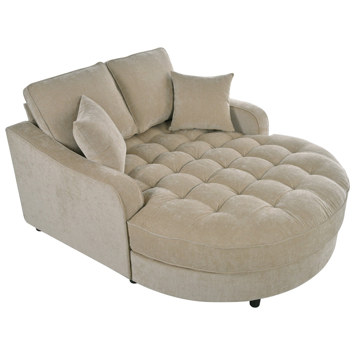 Sofa rozkładana typu chaise longue z chenille, tapicerowana sofa z pikowanym oparciem i 2 zdejmowanymi poduszkami do salonu