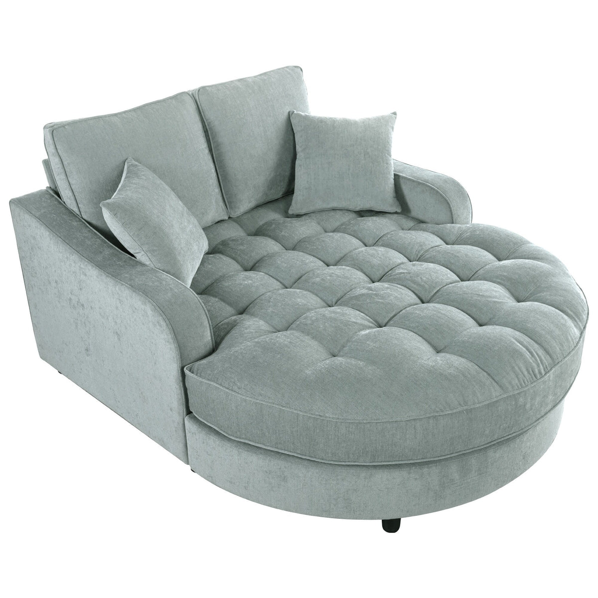 Sofa rozkładana typu chaise longue z chenille, tapicerowana sofa z pikowanym oparciem i 2 zdejmowanymi poduszkami do salonu