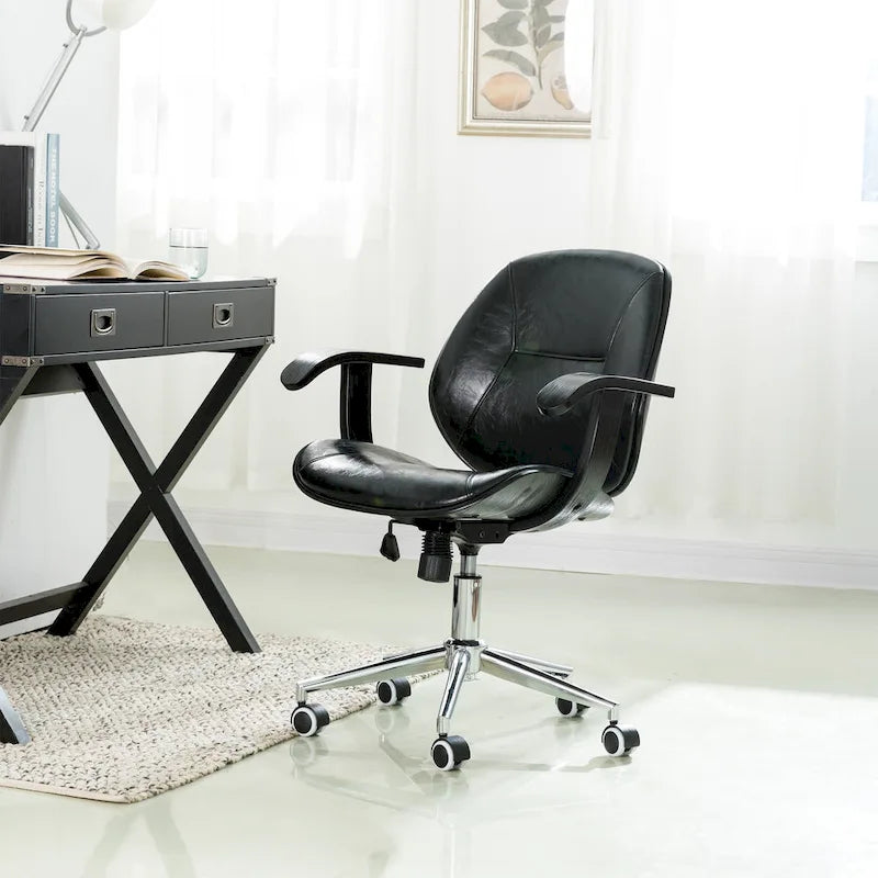 Glitzhome Skórzane Krzesło Biurowe Regulowane Obrotowe z Podłokietnikami Ergonomiczny Design