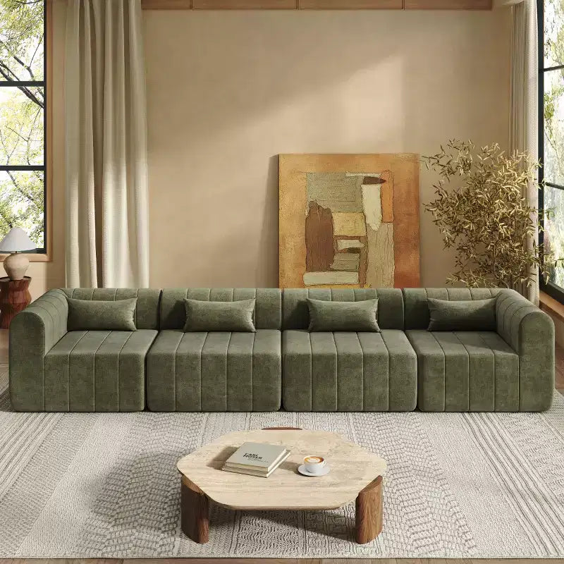 145.5 Nowoczesna narożna sofa modułowa, Tapicerowana 4-osobowa sofa modułowa ze spienionego poliuretanu, Salonowa sofa w kształcie litery L-Panipeachy