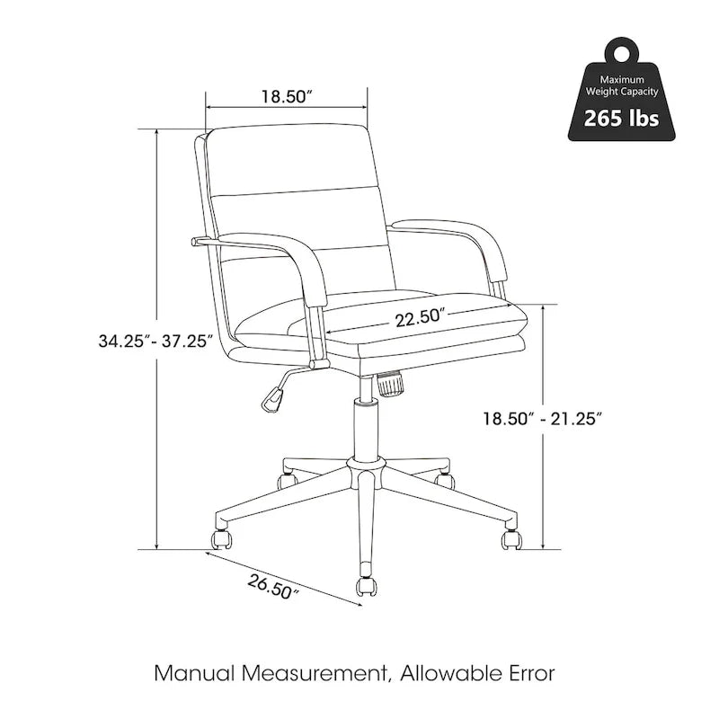 Glitzhome Skórzane Krzesło Biurowe Regulowane Obrotowe z Podłokietnikami Ergonomiczny Design