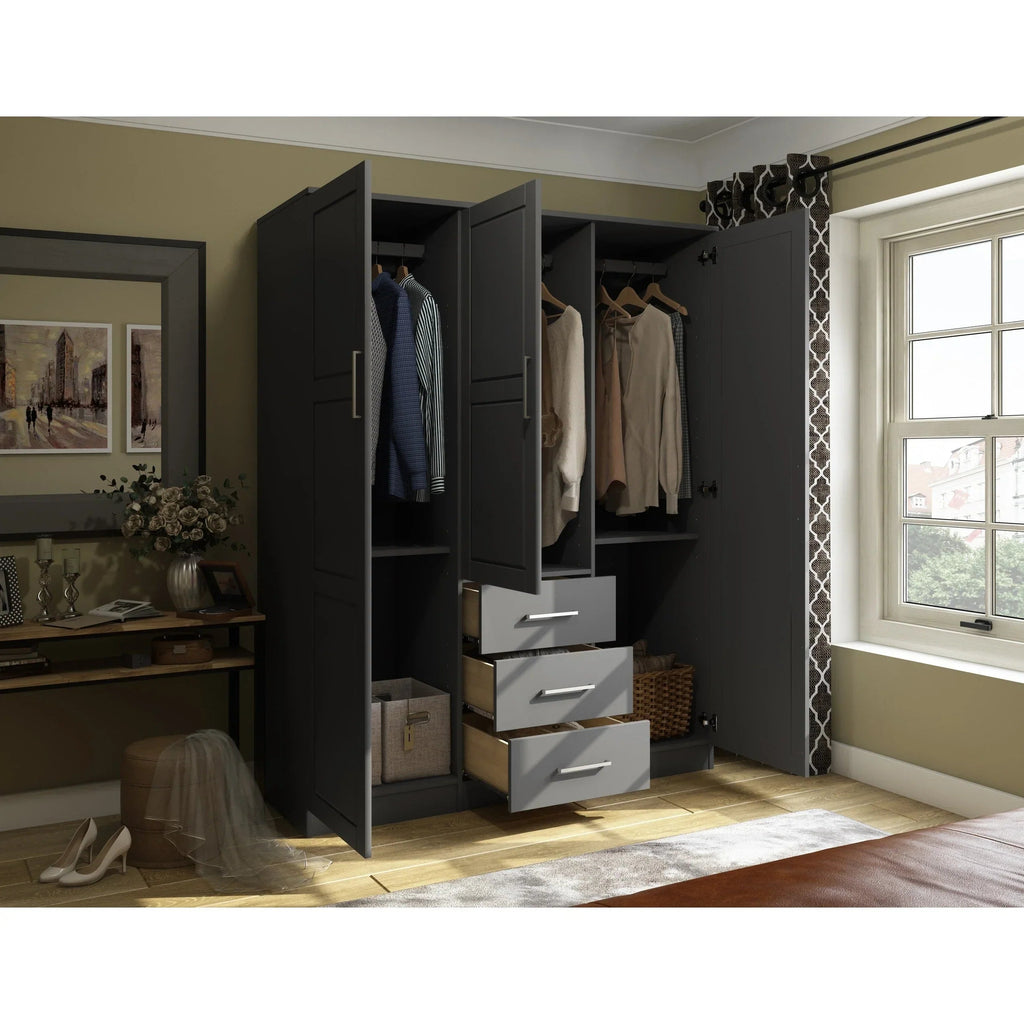 Palace Imports 100% szafa trzydrzwiowa Cosmo z litego drewna, z drzwiami z litego drewna lub lustrzanymi