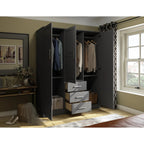 Palace Imports 100% szafa trzydrzwiowa Cosmo z litego drewna, z drzwiami z litego drewna lub lustrzanymi