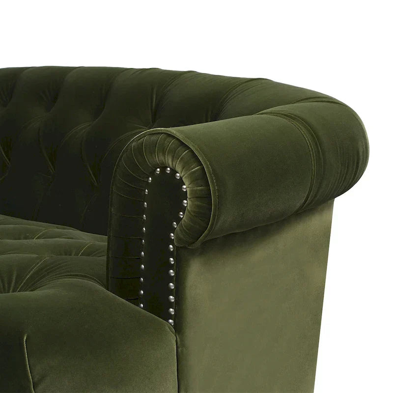 Sofa Chesterfield La Rosa 84 w stylu Mid-Century Modern, tapicerowana aksamitem i przeszywana głęboko
