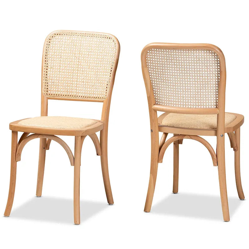 Zestaw 2 krzeseł do jadalni Neah w stylu Mid-Century Modern z plecionego rattanu i drewna