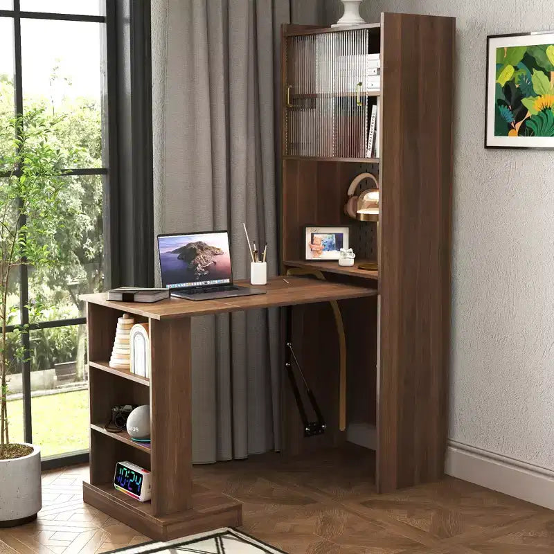 GDFStudio Sinclair Modern 36-calowy składany stół do nauki z drewna z miejscem do przechowywania