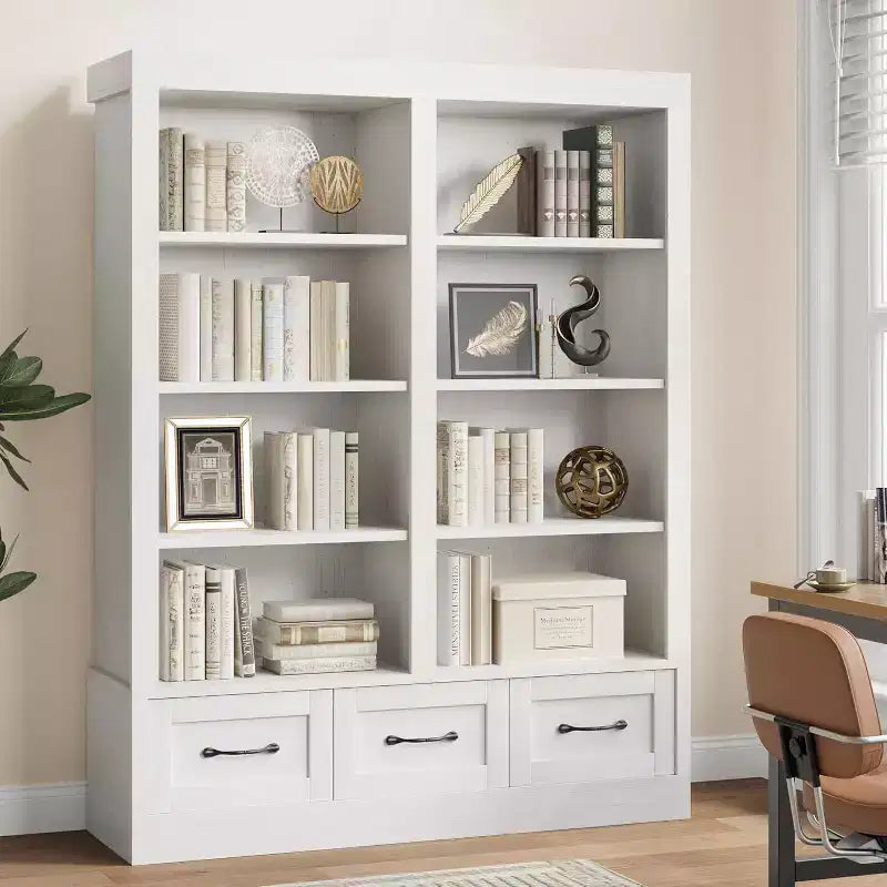 Regały i biblioteczki o wysokości 163 cm, regał z 3 szufladami, 4-poziomowy szeroki, otwarty regał do biura i salonu