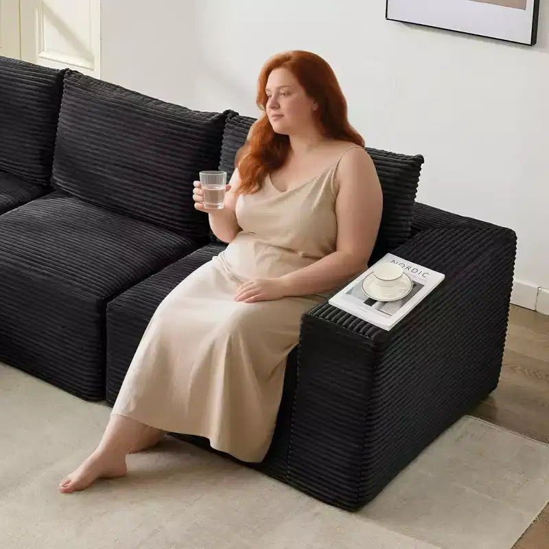 108 Nowoczesna sofa, 3-osobowa sofa tapicerowana w kształcie litery L z poduszkami, sofa z głębokim siedziskiem, bez konieczności montażu