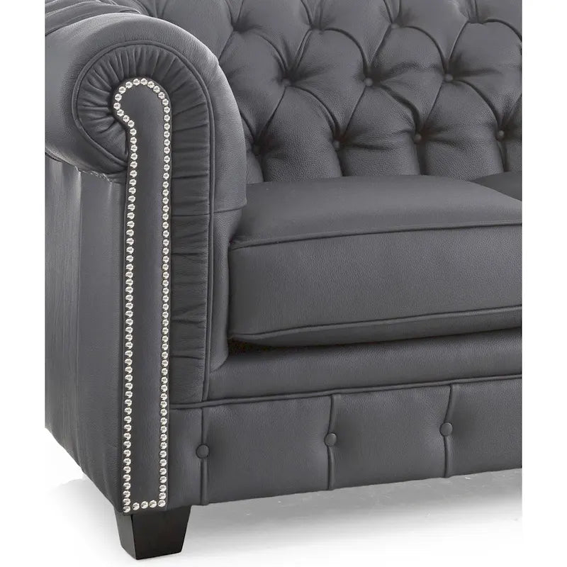 Sofa Chesterfield Hancock z włoskiej skóry licowej z pikowaniem – 31 wys. x 86 szer. x 40 gł.