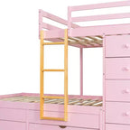 Nowoczesne łóżko piętrowe typu "full over full" z wbudowaną szafą i 7 szufladami na przechowywanie