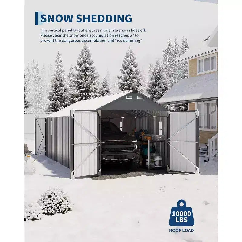 12x25FT W pełni zamknięty metalowy carport z pionowym zadaszeniem i stalową ramą