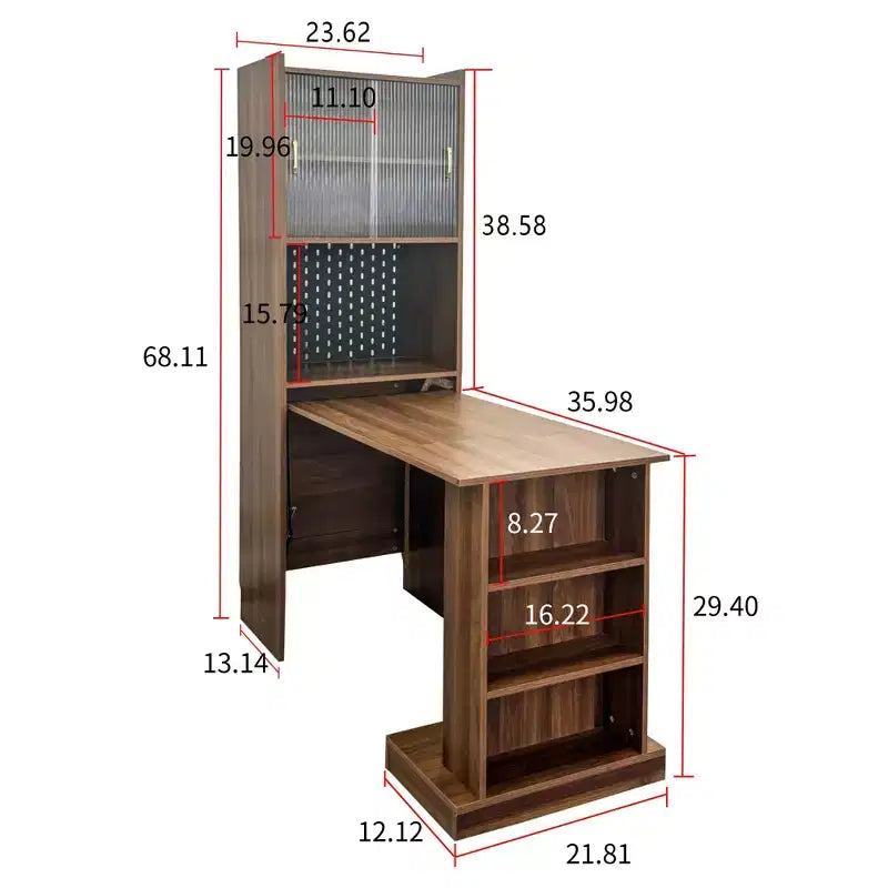GDFStudio Sinclair Modern 36-calowy składany stół do nauki z drewna z miejscem do przechowywania