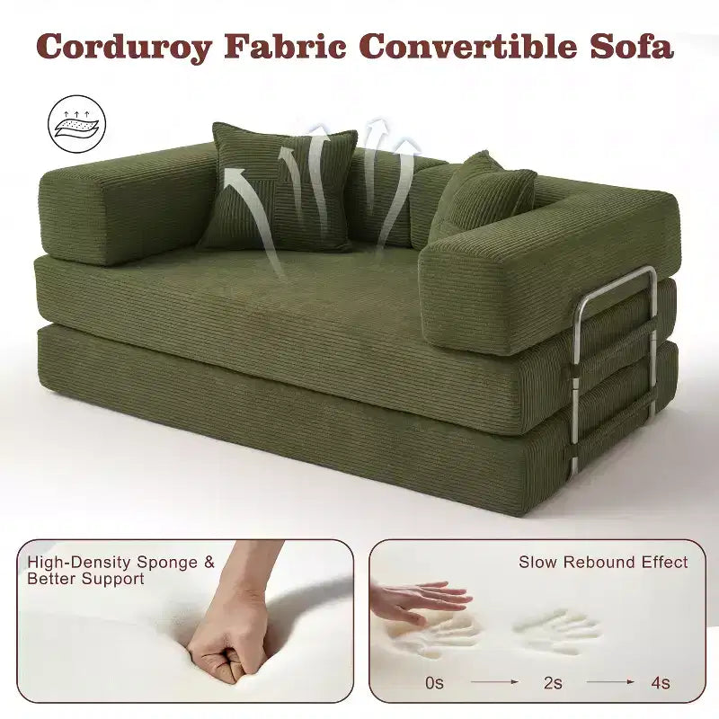 Dyonery 65-calowa rozkładana podłogowa sofa 5 w 1, rozkładana do podwójnego łóżka, ze stałym metalowym stelażem, sztruksowa
