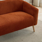 Dwuosobowa sofa tapicerowana sztruksem na drewnianych nogach w kolorze orzecha