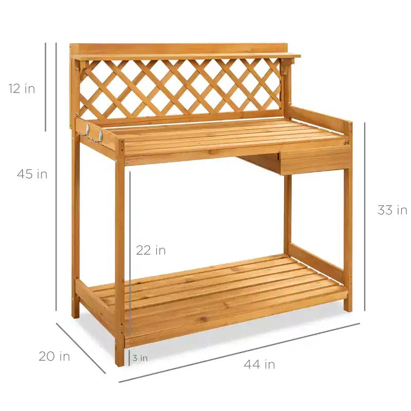 Best Choice Products Drewniany stół do pielęgnacji roślin ogrodowych na zewnątrz, stół roboczy z szufladą i szafką, otwarta półka