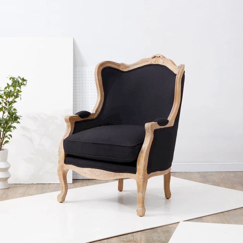 Fotel skrzydlany SAFAVIEH Couture Kali z naturalnego lnu w kolorze dębu – 34 szer. x 34 gł. x 40 wys.