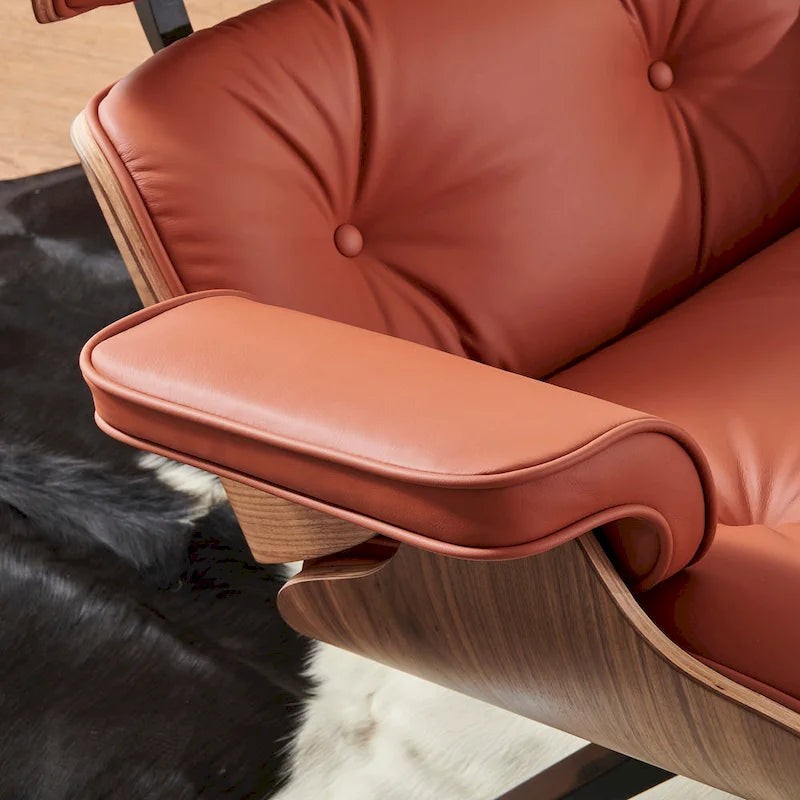 Skórzany fotel wypoczynkowy typu lounge w stylu Mid-Century Modern z funkcją rozkładania