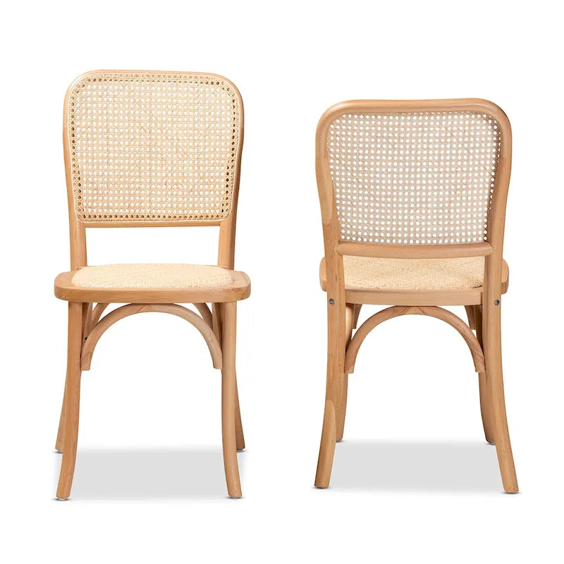 Zestaw 2 krzeseł do jadalni Neah w stylu Mid-Century Modern z plecionego rattanu i drewna