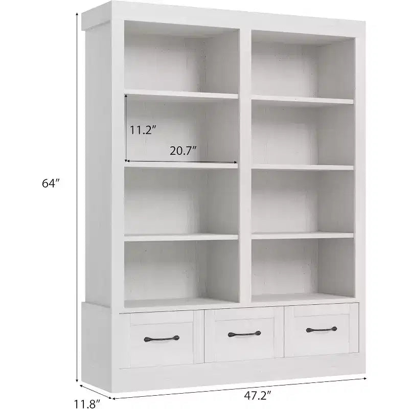 Regały i biblioteczki o wysokości 163 cm, regał z 3 szufladami, 4-poziomowy szeroki, otwarty regał do biura i salonu