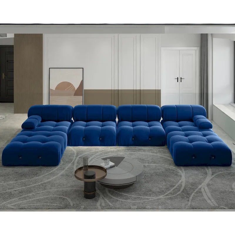 138 Modułowa sofa narożna z funkcją spania, minimalistyczna sofa w kształcie litery U wykonana z weluru