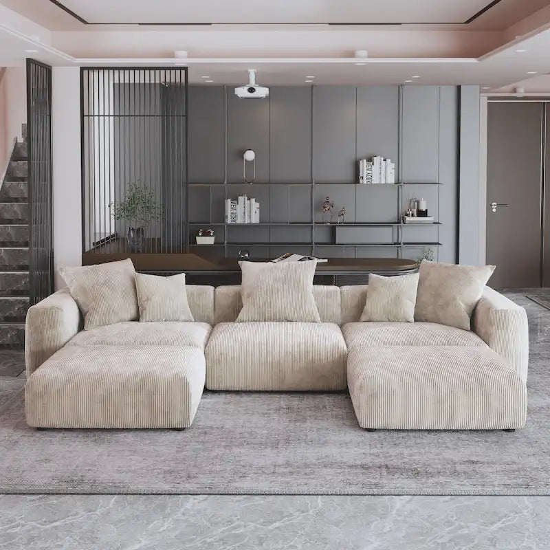 141.73 Modułowa sofa narożna, sofa z prążyniny w kształcie litery U z pufami