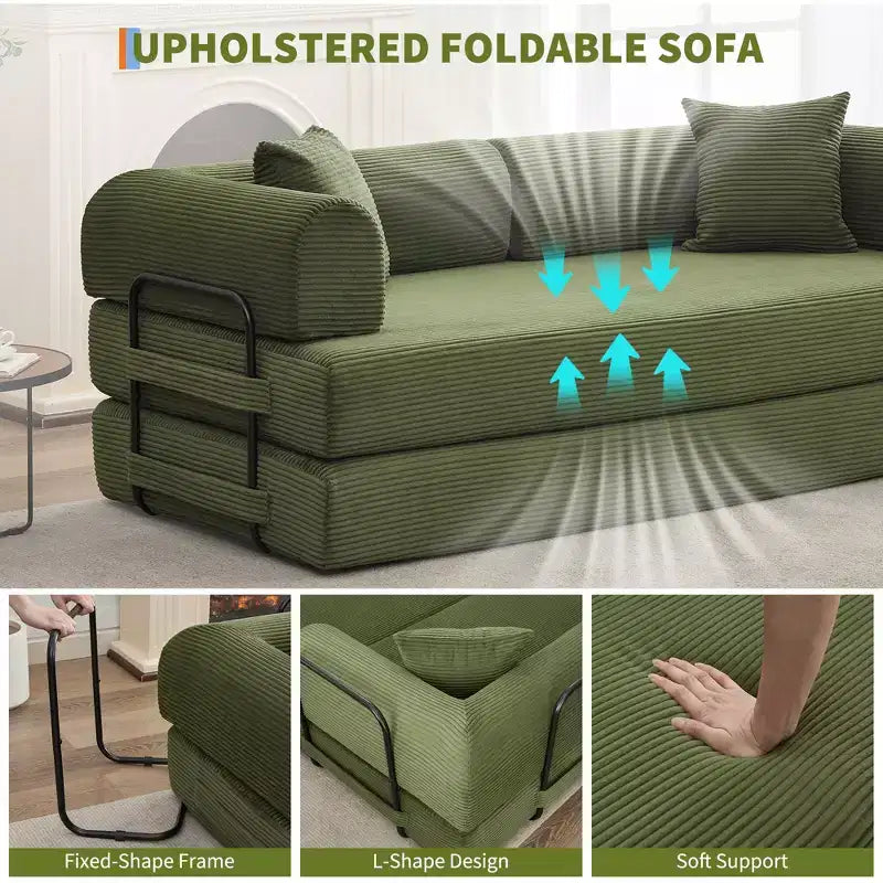 Acekool Rozkładana sofa podłogowa z głębokim siedziskiem i wygodnym sztruksowym obiciem