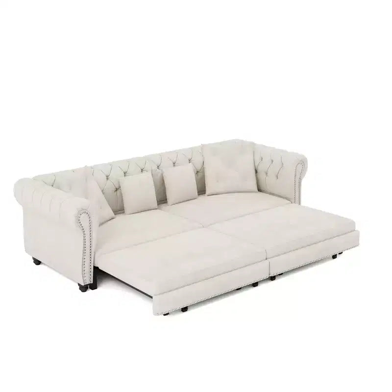 Rozkładana sofa 3 w 1 Whisen Velvet typu king-size z ruchomym podnóżkiem i pikowanym wzorem