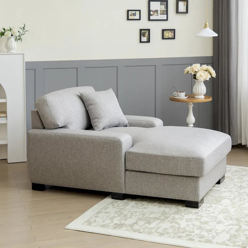 Nowoczesna sofa z funkcją spania typu chaise longue w stylu mid-century, o powiększonych wymiarach, z poduszką