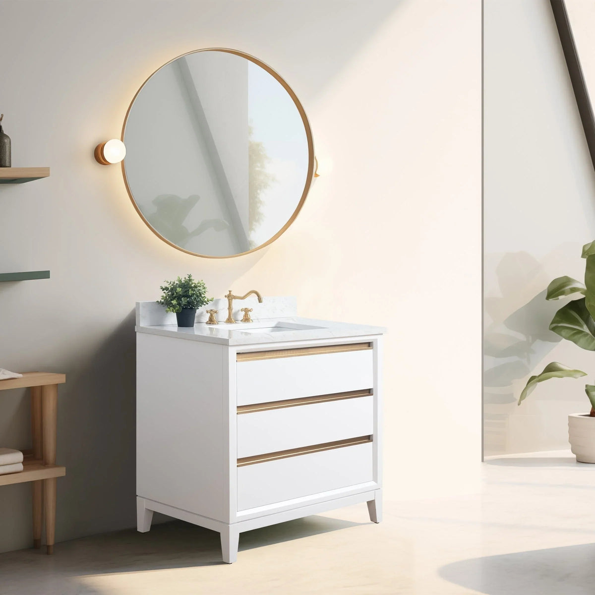 Szafka łazienkowa Vanity Art z ceramicznym umywalkiem i blatem z marmuru kompozytowego
