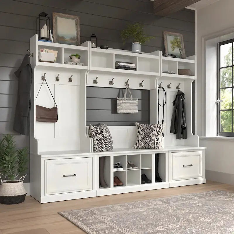 Kompletny zestaw mebli do przedpokoju Woodland z wieszakiem na ubrania marki Bush Furniture