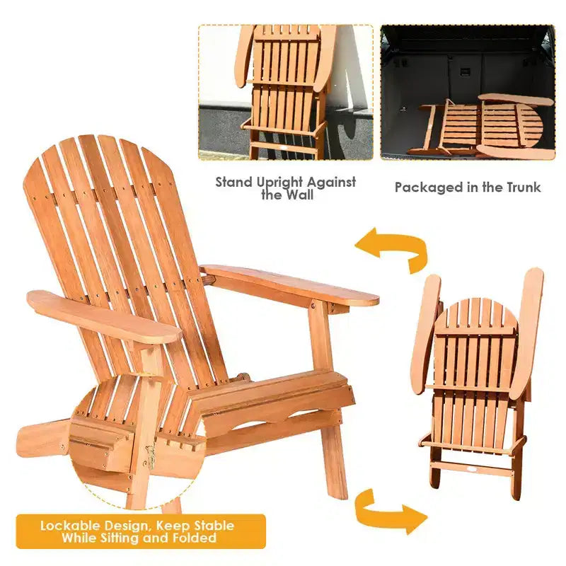 Costway 4 szt. Składane drewniane fotele Adirondack Eucalyptus Leżaki ogrodowe Naturalne