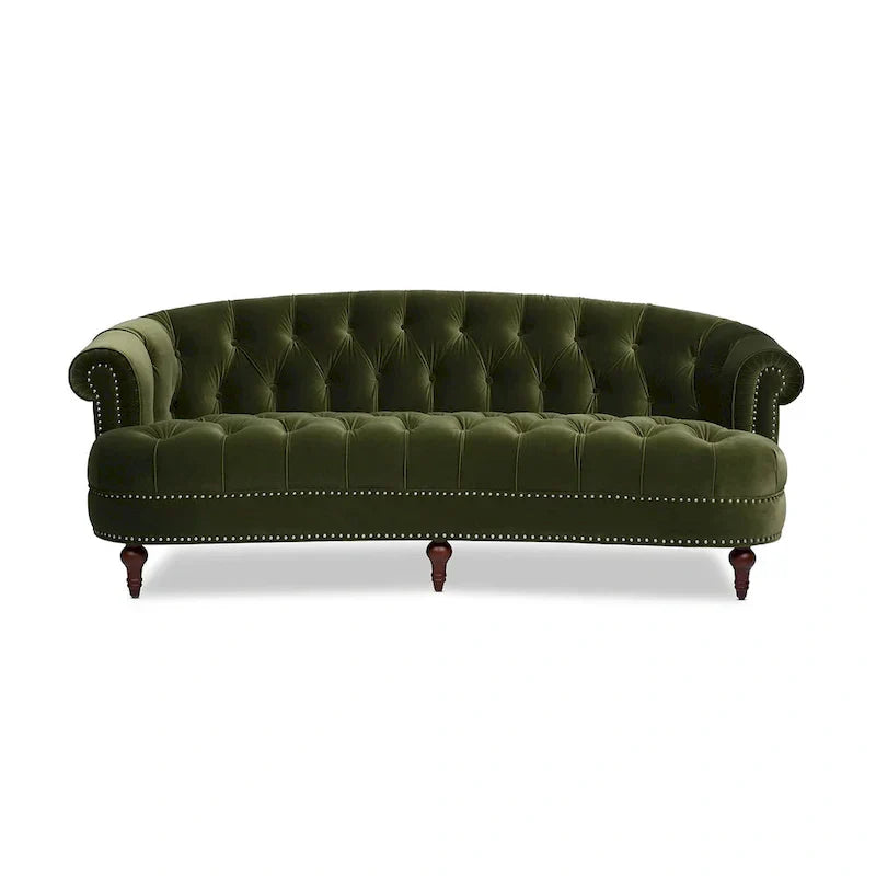 Sofa Chesterfield La Rosa 84 w stylu Mid-Century Modern, tapicerowana aksamitem i przeszywana głęboko