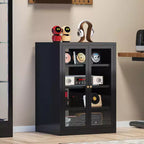 Szafka metalowa na sprzęt RTV Bekrvio, 4-poziomowa szafka stereo ze szklanymi drzwiami i regulowanymi półkami, regał audio AV z systemem zarządzania kablami