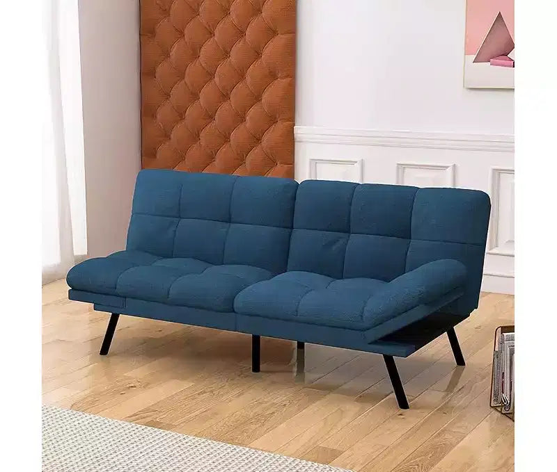 Rozkładana sofa typu futon z regulowanym oparciem i zdejmowanymi podłokietnikami
