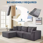 108 Nowoczesna sofa, 3-osobowa sofa tapicerowana w kształcie litery L z poduszkami, sofa z głębokim siedziskiem, bez konieczności montażu