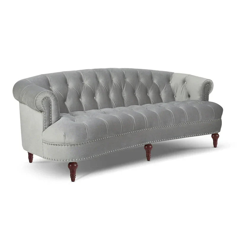 Sofa Chesterfield La Rosa 84 w stylu Mid-Century Modern, tapicerowana aksamitem i przeszywana głęboko