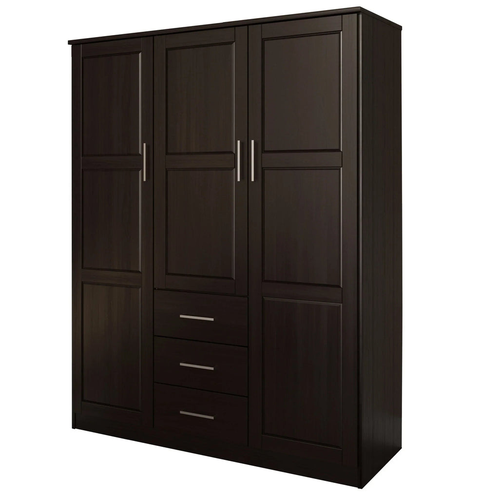 Palace Imports 100% szafa trzydrzwiowa Cosmo z litego drewna, z drzwiami z litego drewna lub lustrzanymi