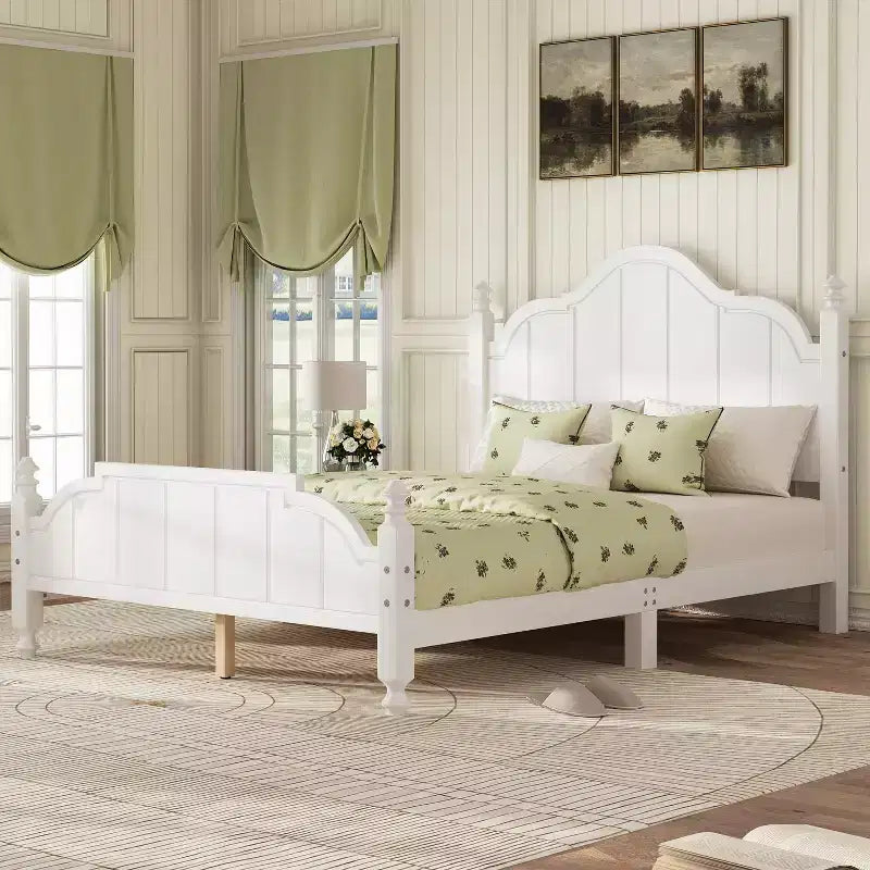 Rama łóżka platformowego Queen w stylu vintage – lite drewno sosnowe, zagłówek z płyty MDF, nie wymaga stelaża