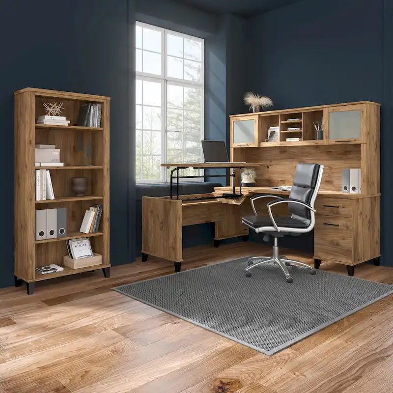 Biurko w kształcie litery L Somerset 60 cali z nadstawką do przechowywania od Bush Furniture