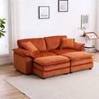 Nowoczesna 2-osobowa sofa sztruksowa z 4 poduszkami i 2 pufami