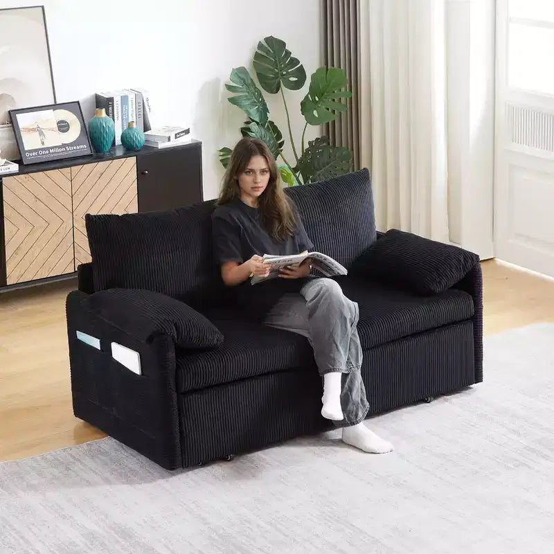 64,5-calowa rozkładana sofa 3 w 1 z sztruksu z funkcją spania