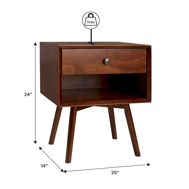 Zestaw 2 stolików nocnych z litego drewna w stylu mid-century, z 1 szufladą, sypialniane stoliki boczne