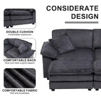 Nowoczesna 2-osobowa sofa sztruksowa z 4 poduszkami i 2 pufami