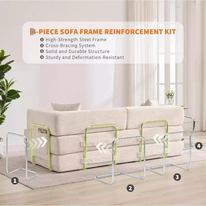 Rozkładana sofa 5 w 1, modułowa kanapa 78,8" z sztruksu z solidną ramą, wielofunkcyjny futon do małych przestrzeni, salonu i pokoju gościnnego