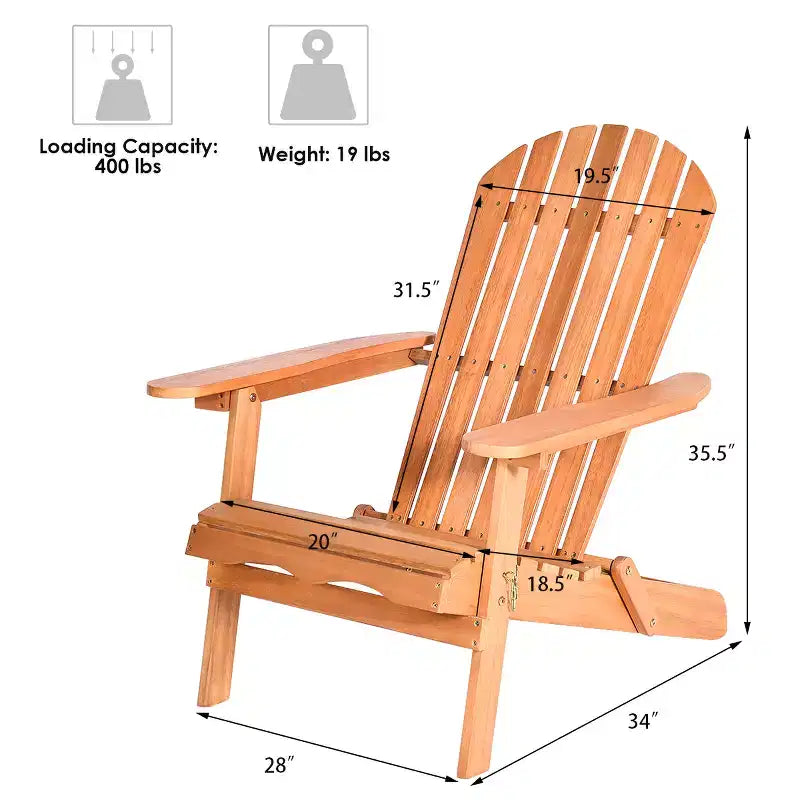 Costway 4 szt. Składane drewniane fotele Adirondack Eucalyptus Leżaki ogrodowe Naturalne